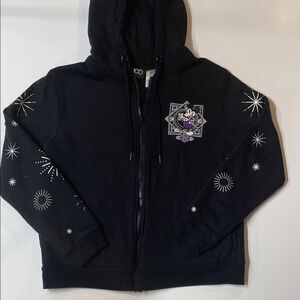 Disney 100 Mickey Mouse & Friends Black Zip-Up Hoodie Firework Design Sz M